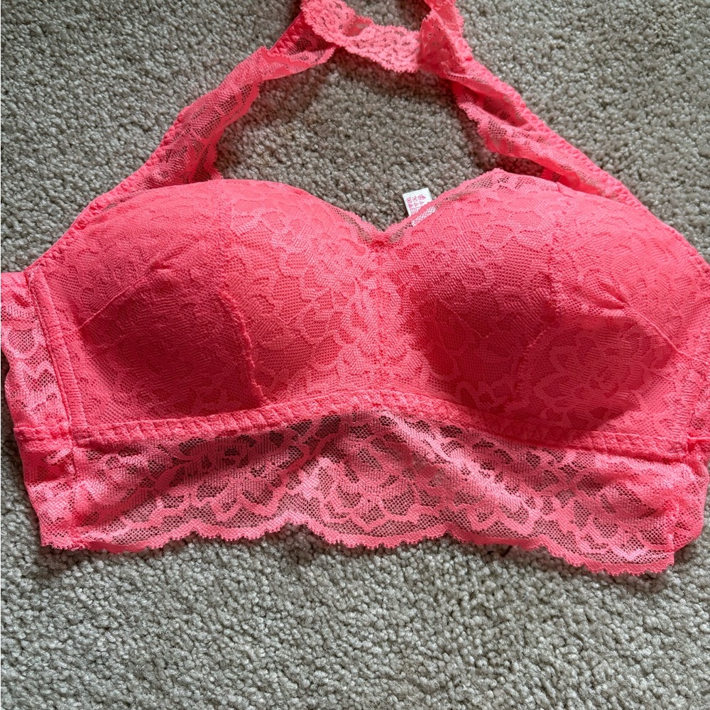 PINK Victoria's Secret Lace Halter Bralette in Bright Pink